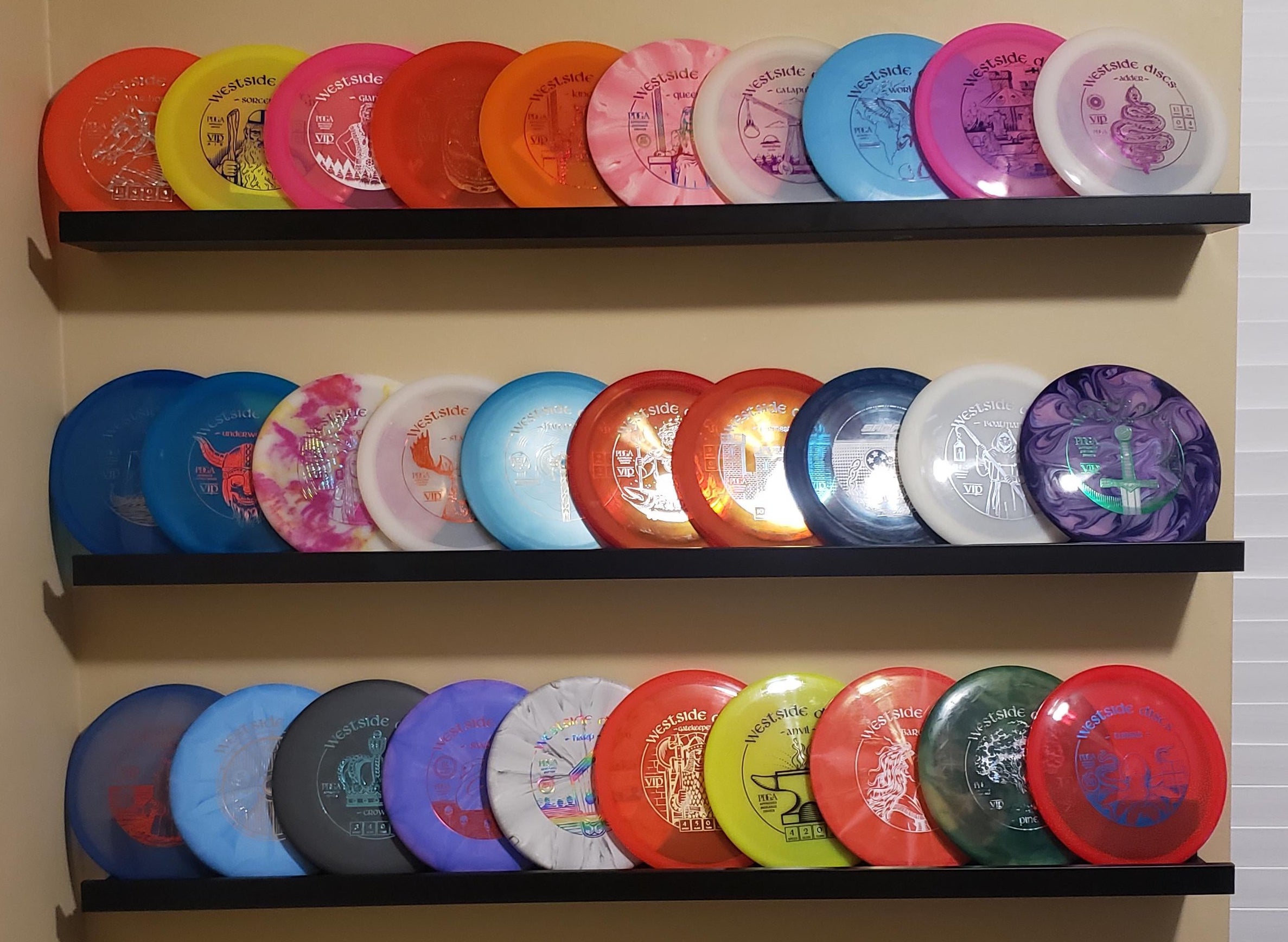Discs displayed on a picture ledge