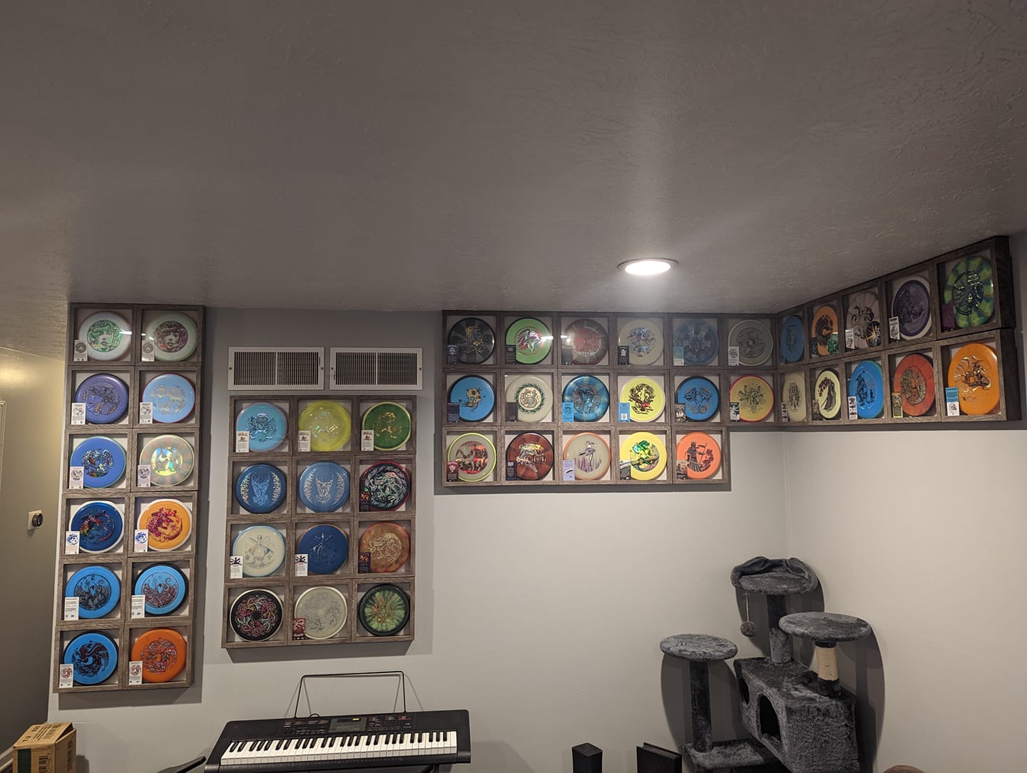 Discs displayed in a shadow box